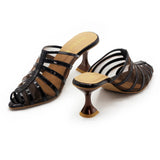 Dark Brown Net Pointed Toe Heel