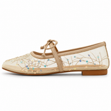 Embroidery Lace Mesh Mary Jane Beige