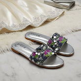 Hand Beaded Silver Slides