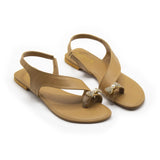 Beige Toe Loop Flat Sandal