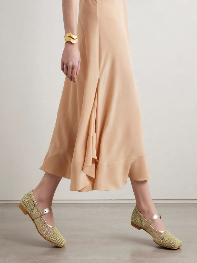 Ballerina Flats with Golden Buckle Mesh