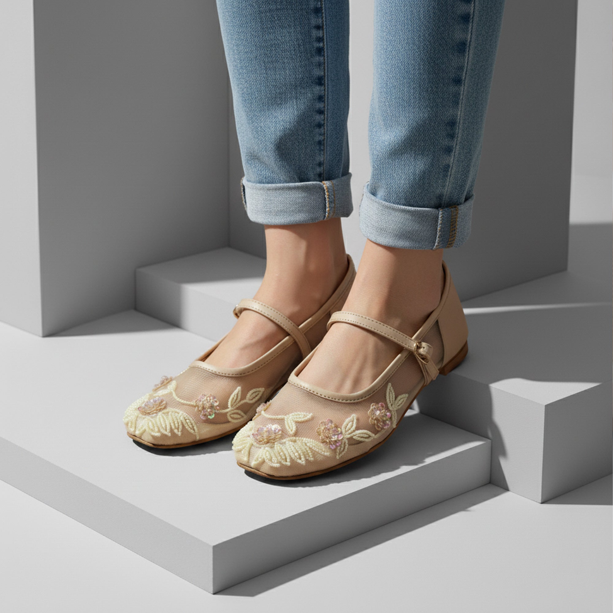 Ballerina Applique Embroidery In Beige