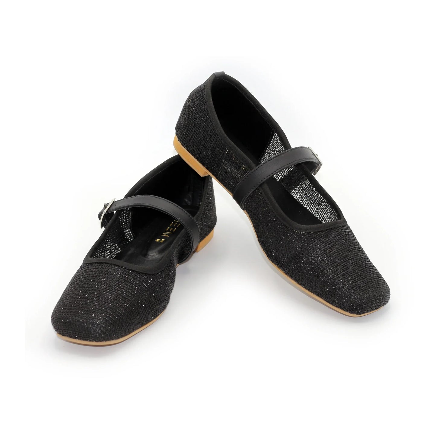 Ballerina Flats with Black Buckle Mesh