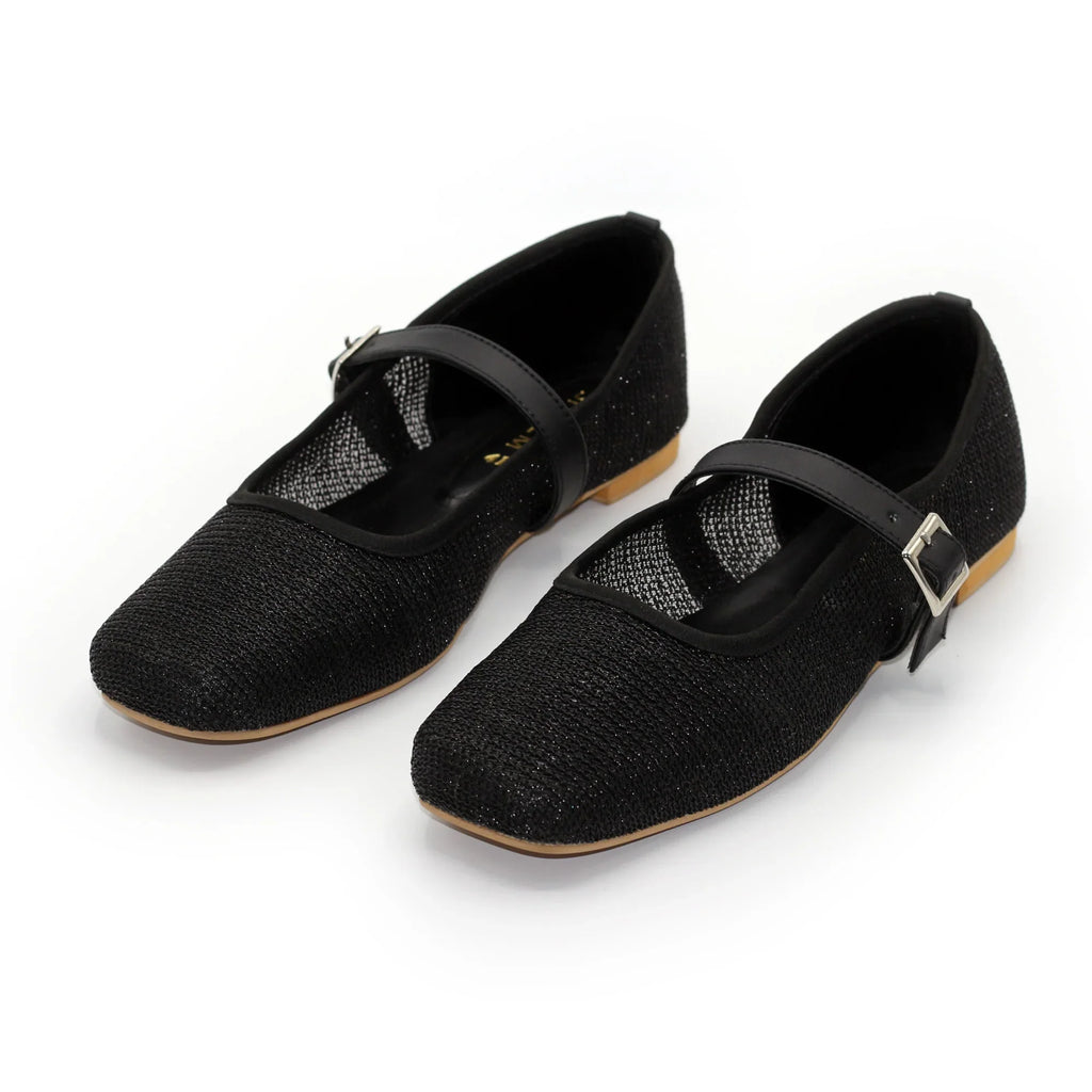 Ballerina Flats with Black Buckle Mesh