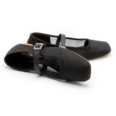 Ballerina Flats with Buckle Mesh Black