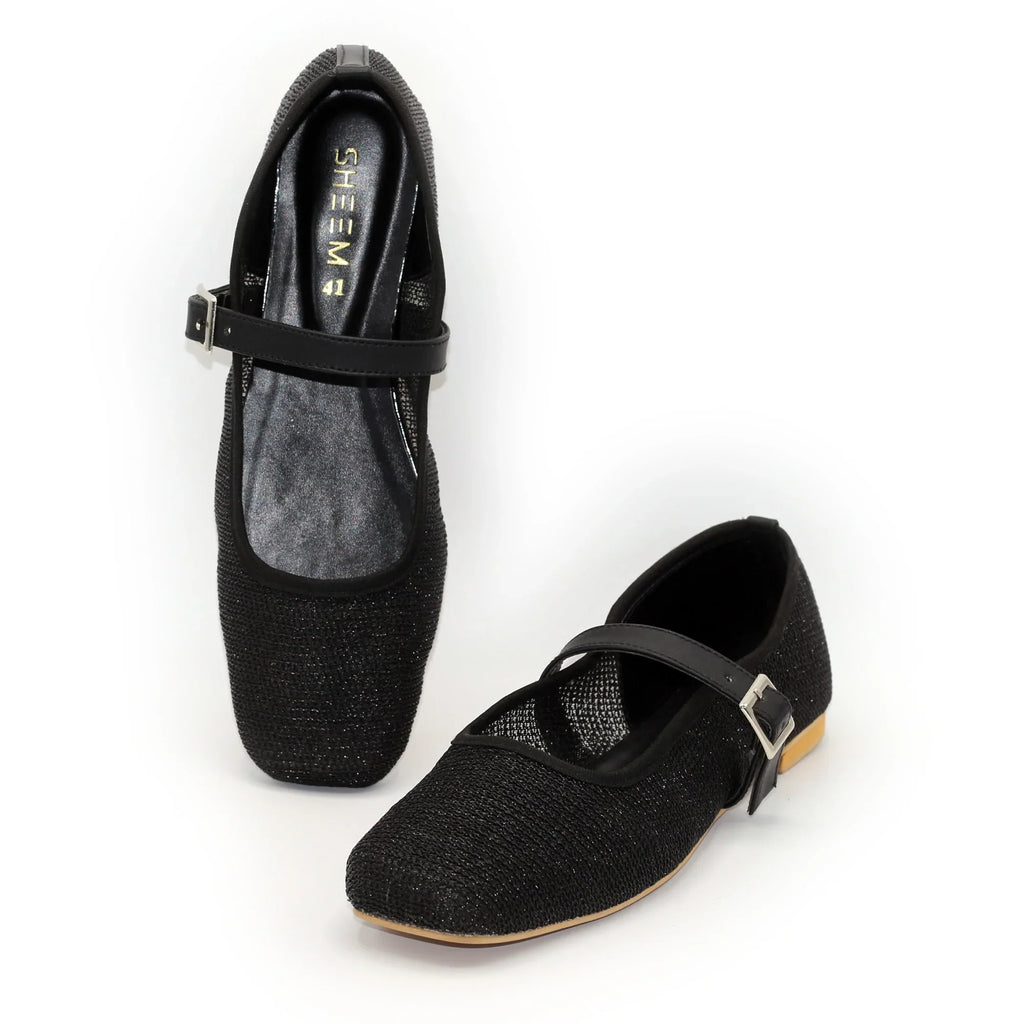 Ballerina Flats with Black Buckle Mesh