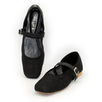 Ballerina Flats with Black Buckle Mesh