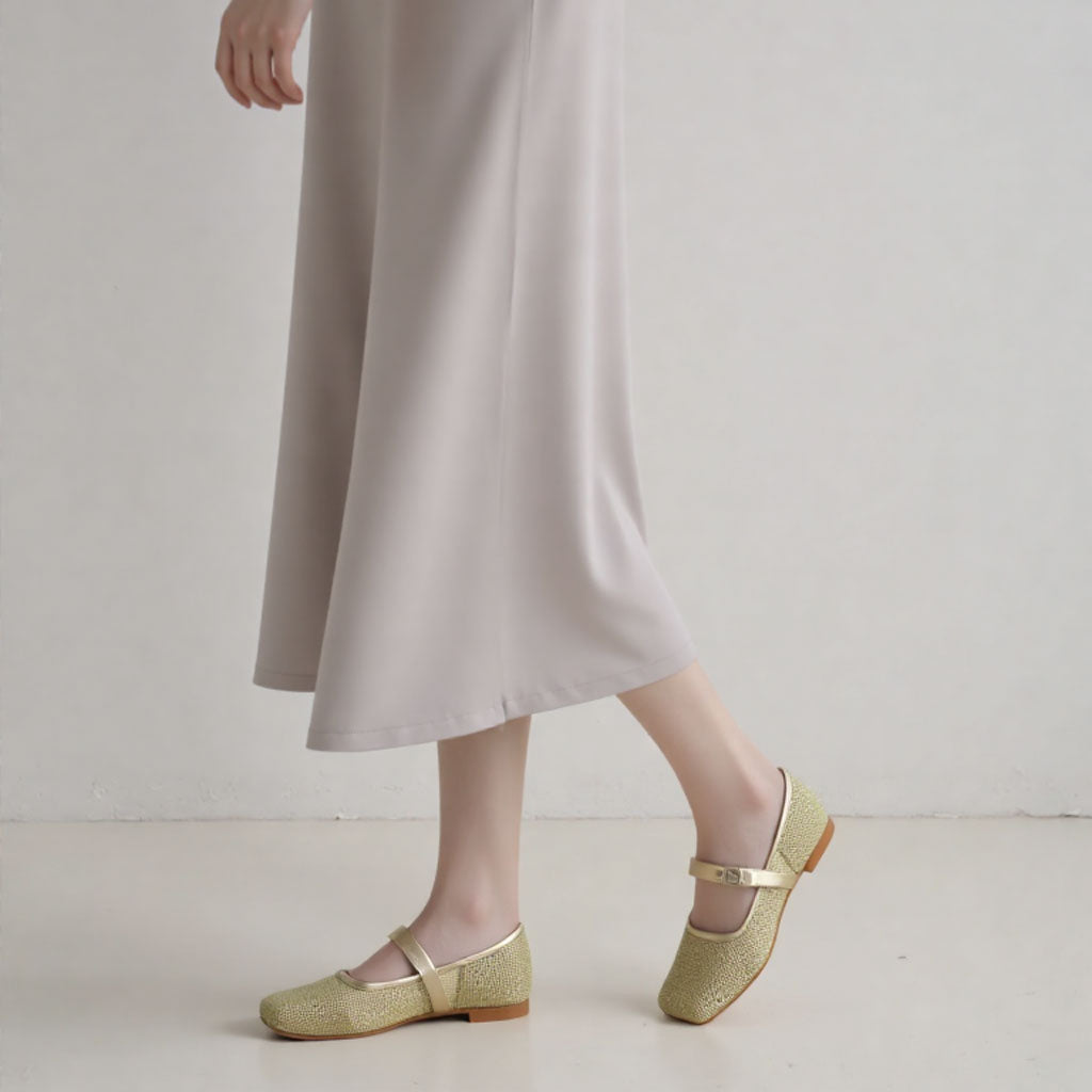 Ballerina Flats with Golden Buckle Mesh