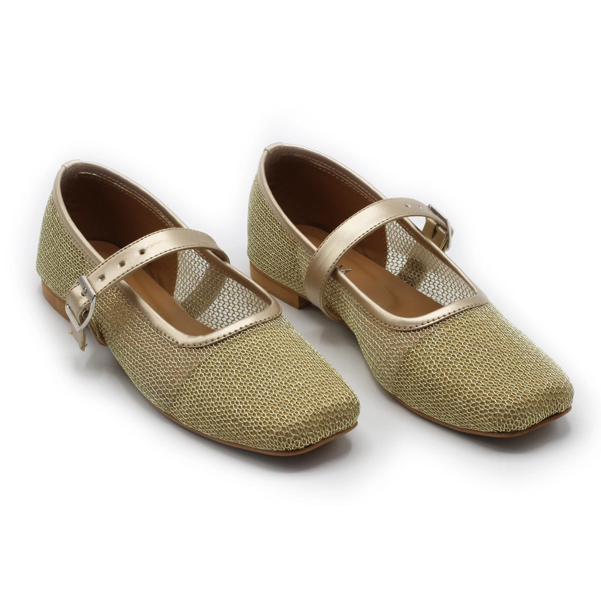 Ballerina Flats with Golden Buckle Mesh