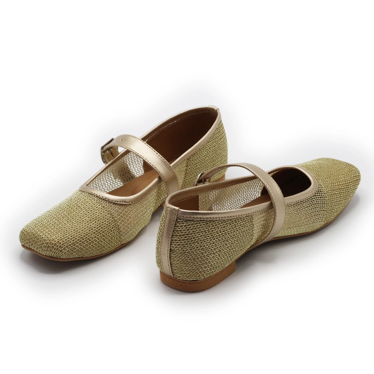 Ballerina Flats with Golden Buckle Mesh
