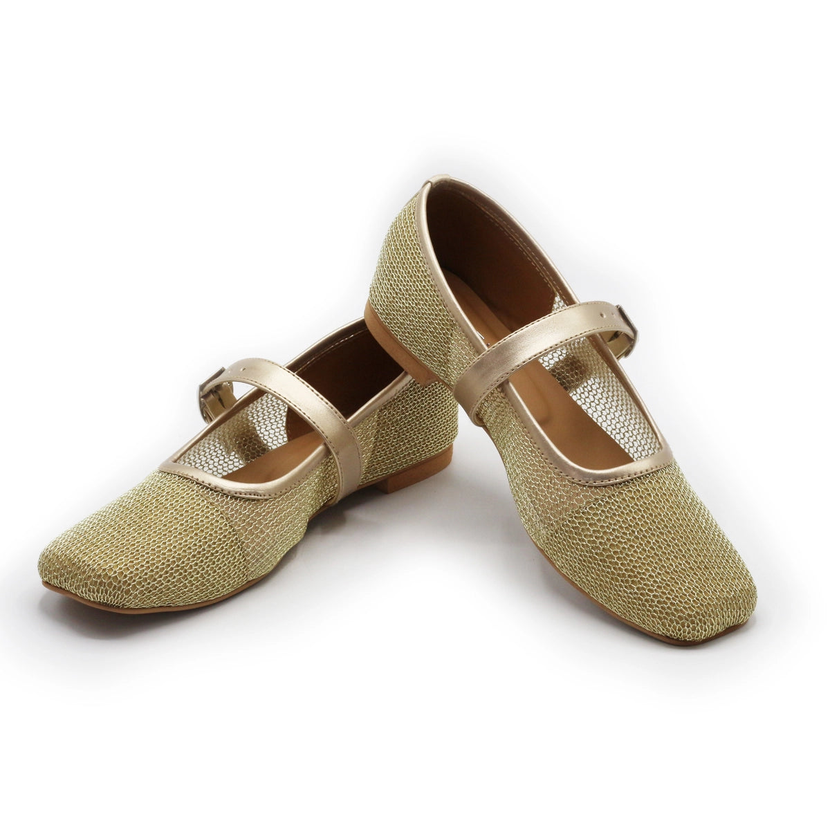 Ballerina Flats with Golden Buckle Mesh