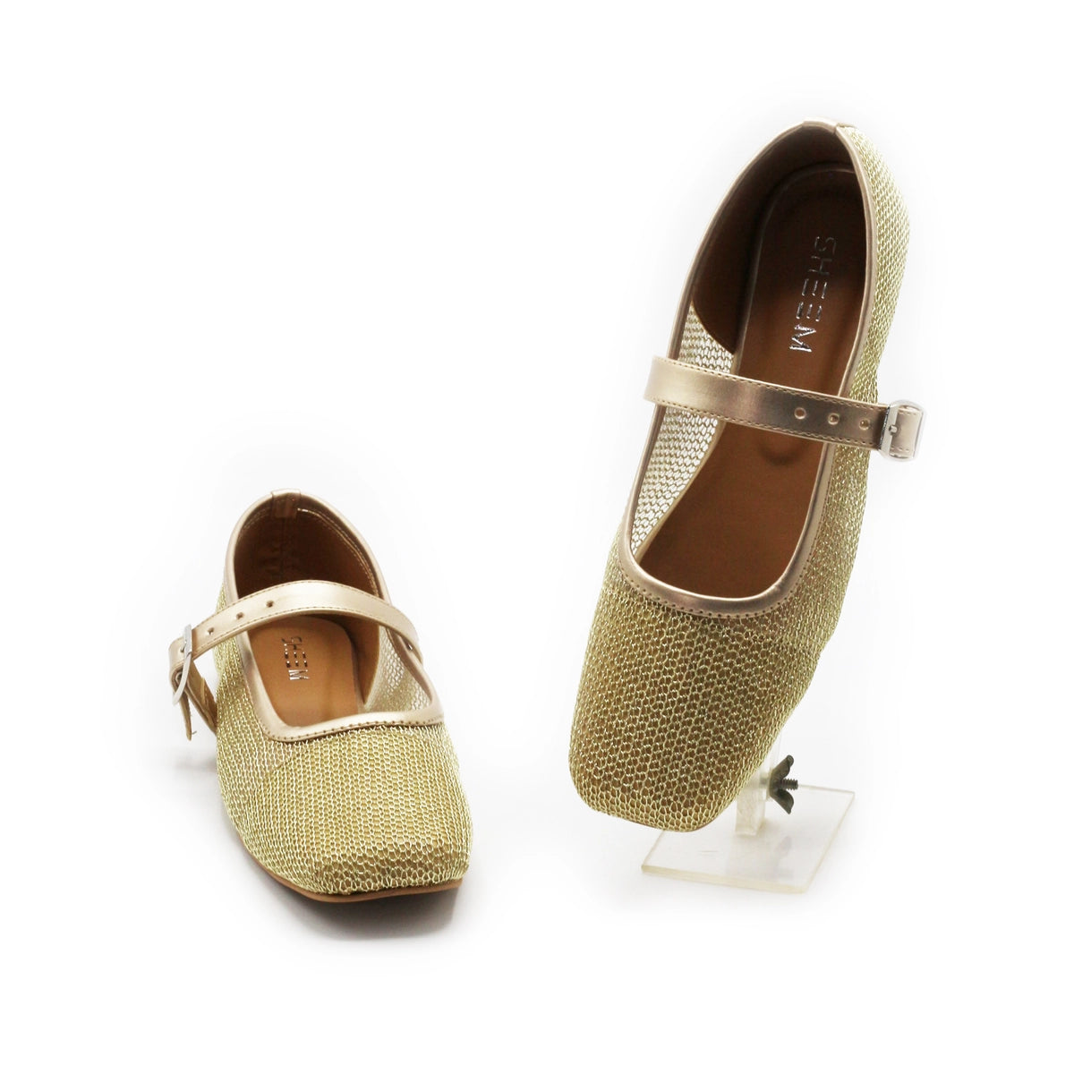 Ballerina Flats with Golden Buckle Mesh