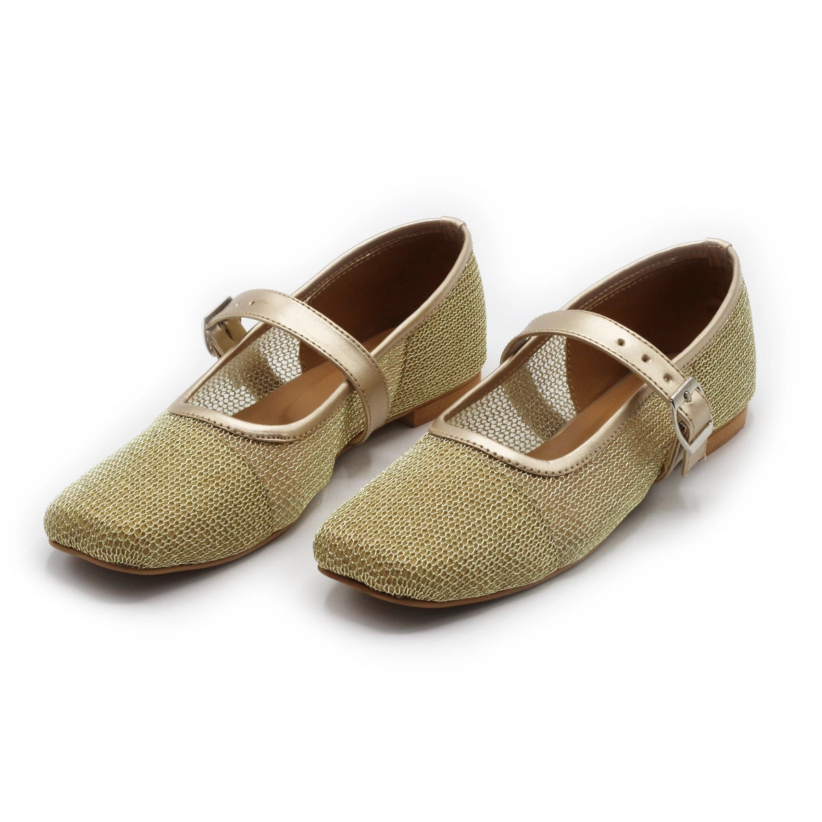 Ballerina Flats with Golden Buckle Mesh