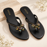Beaded Bow Slipper Black