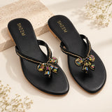 Beaded Bow Slipper Black