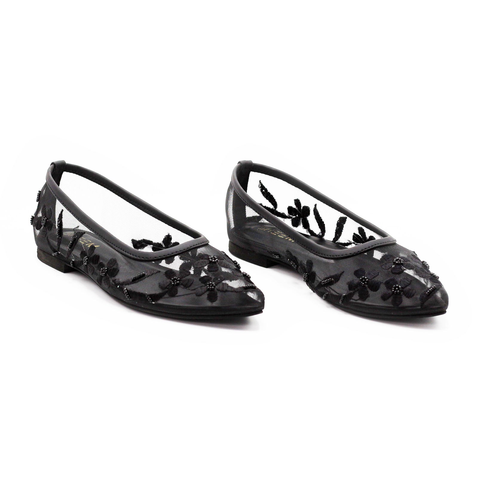 Black Floral Mesh Flats