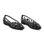 Black Floral Mesh Flats