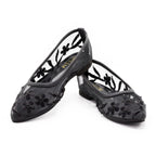 Black Floral Mesh Flats