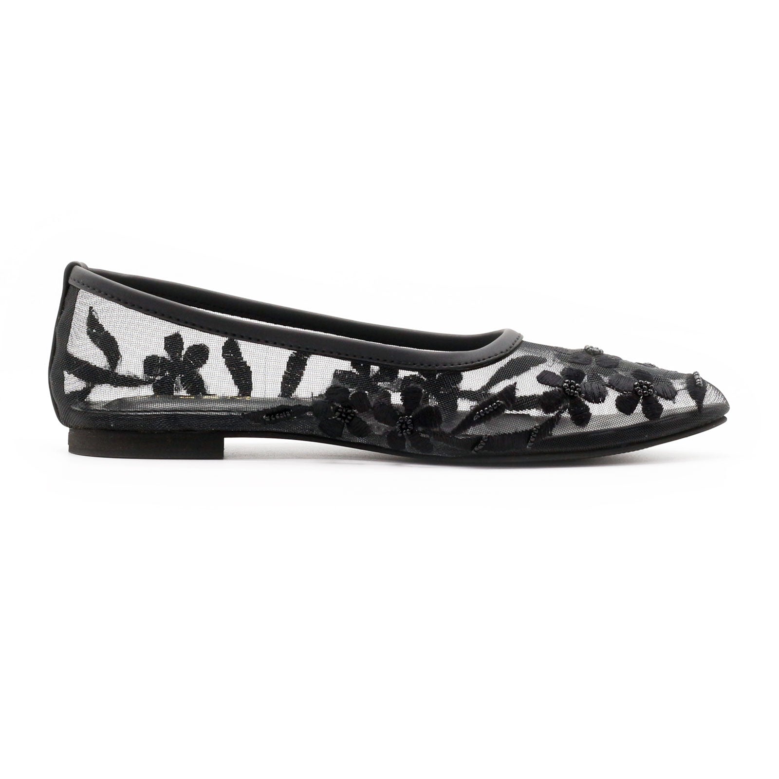 Black Floral Mesh Flats