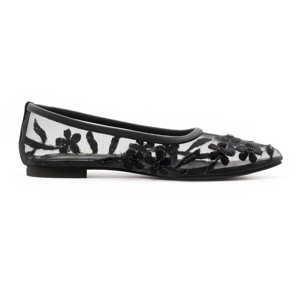 Black Floral Mesh Flats