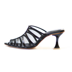 Black Net Pointed Toe Heel Sandal