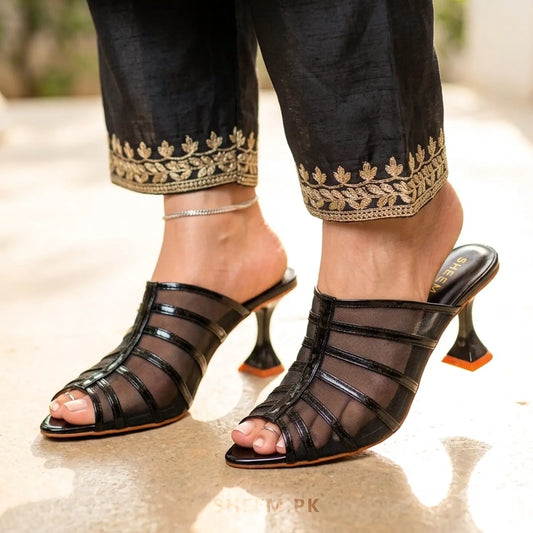 Net Pointed Toe Heel Black
