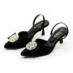 Black Decorated Heel Pump