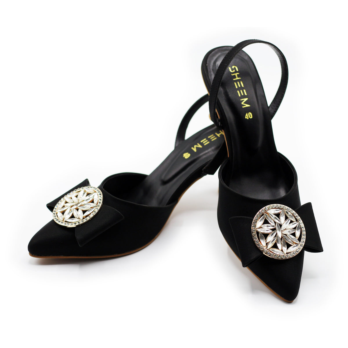 Black Decorated Heel Pump