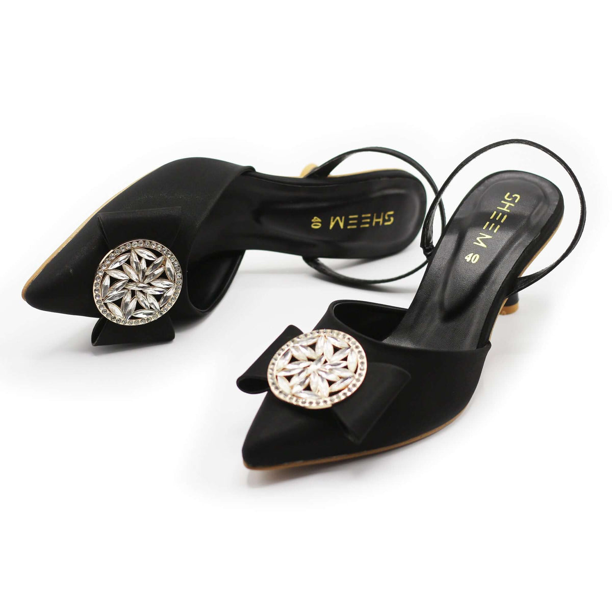 Black Decorated Heel Pump