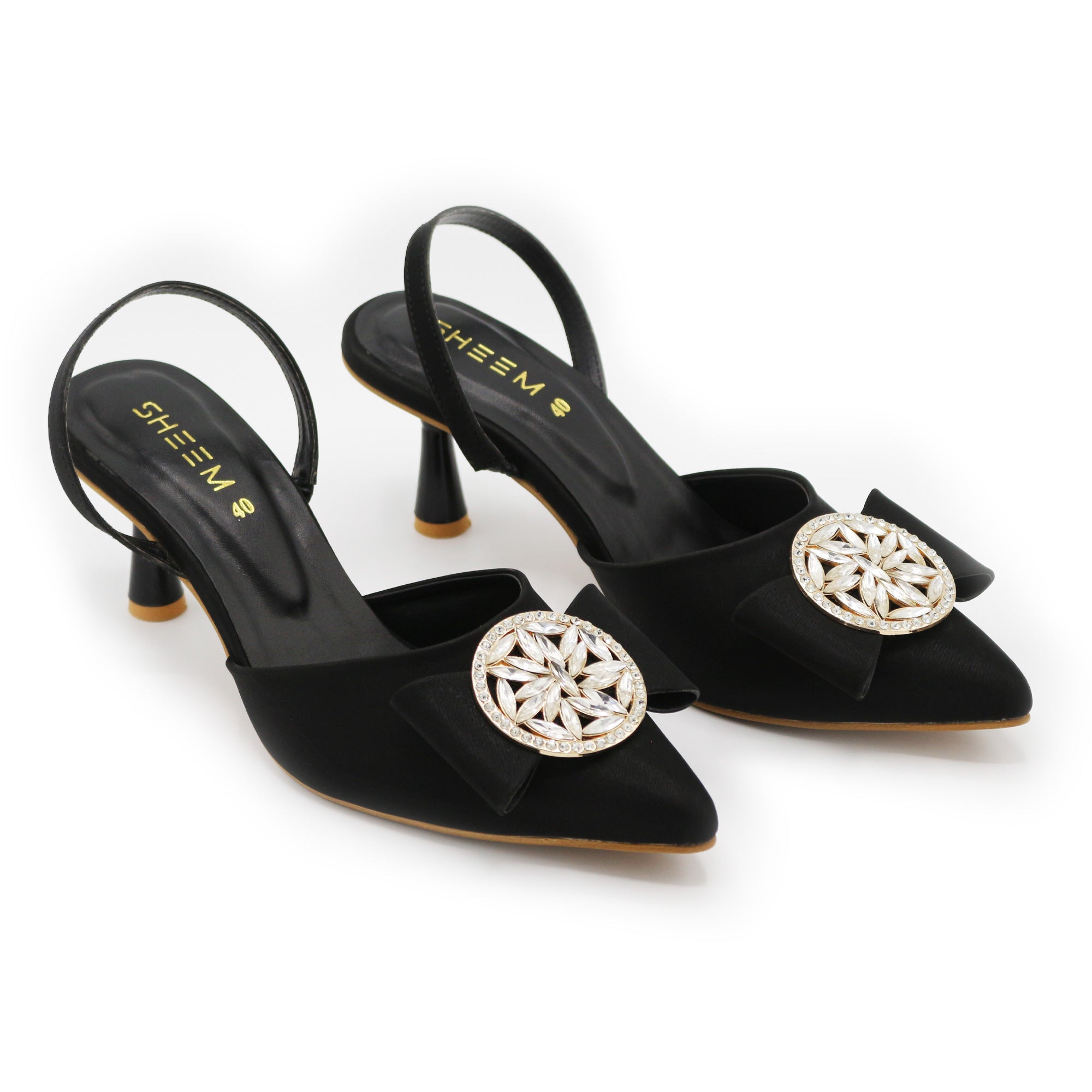 Black Decorated Heel Pump