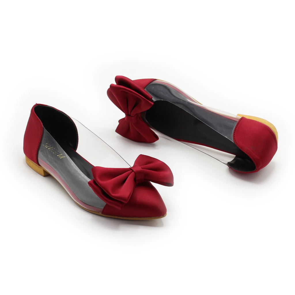 Bow Pointed Pumps Maroon