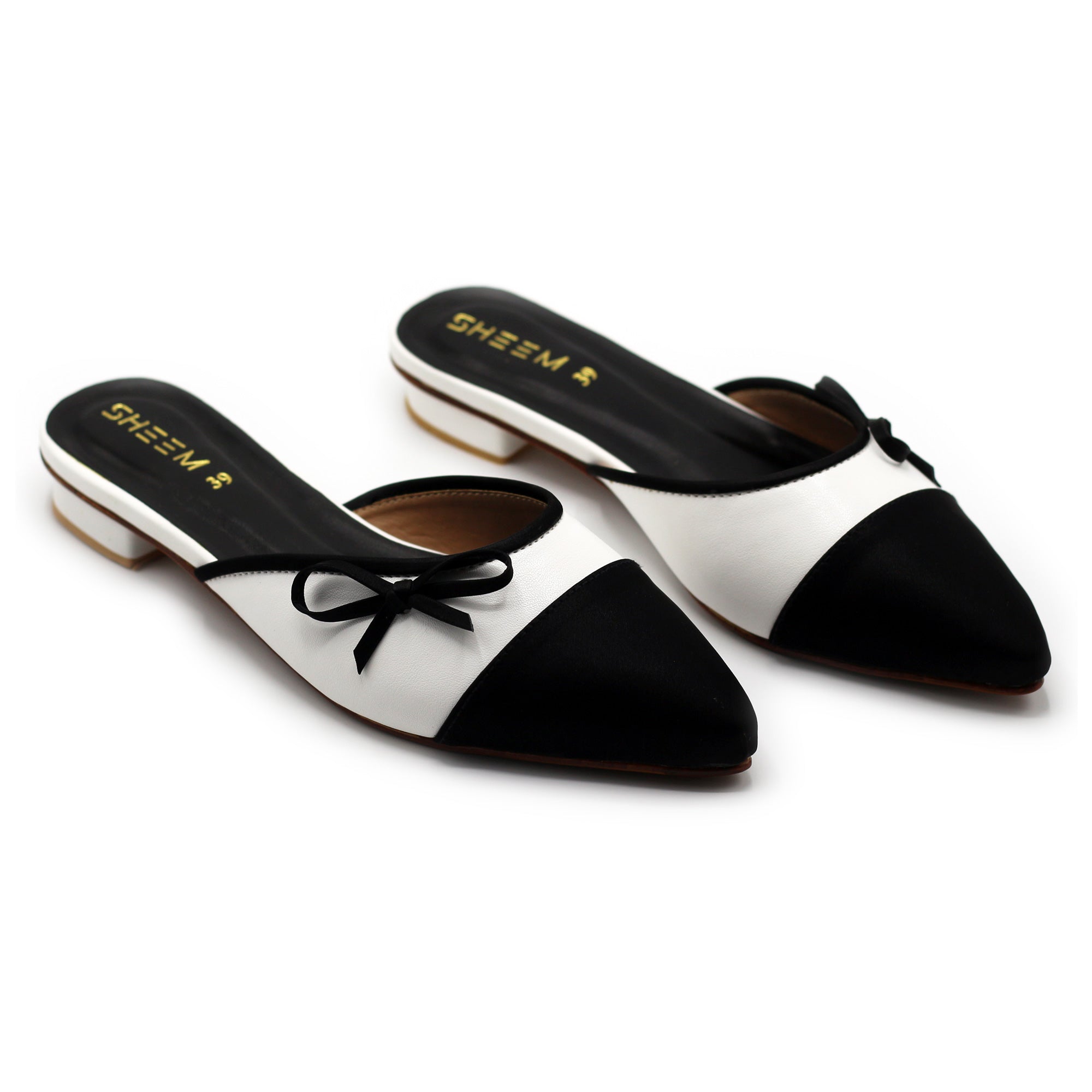 Bow Tie Mules Black & White