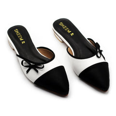 Bow Tie Mules Black & White