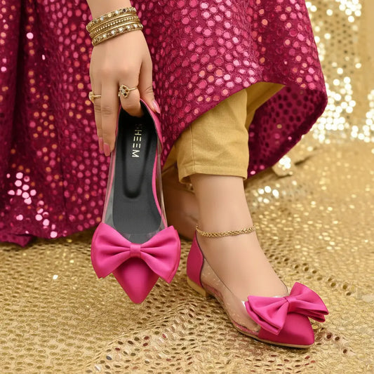 Bow Pointed Pumps Hot Pink