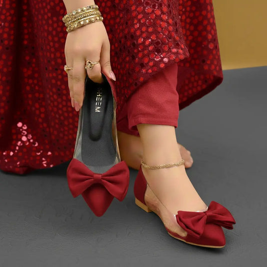 Bow Pointed Pumps Maroon