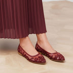 Burgundy Floral Mesh Flats