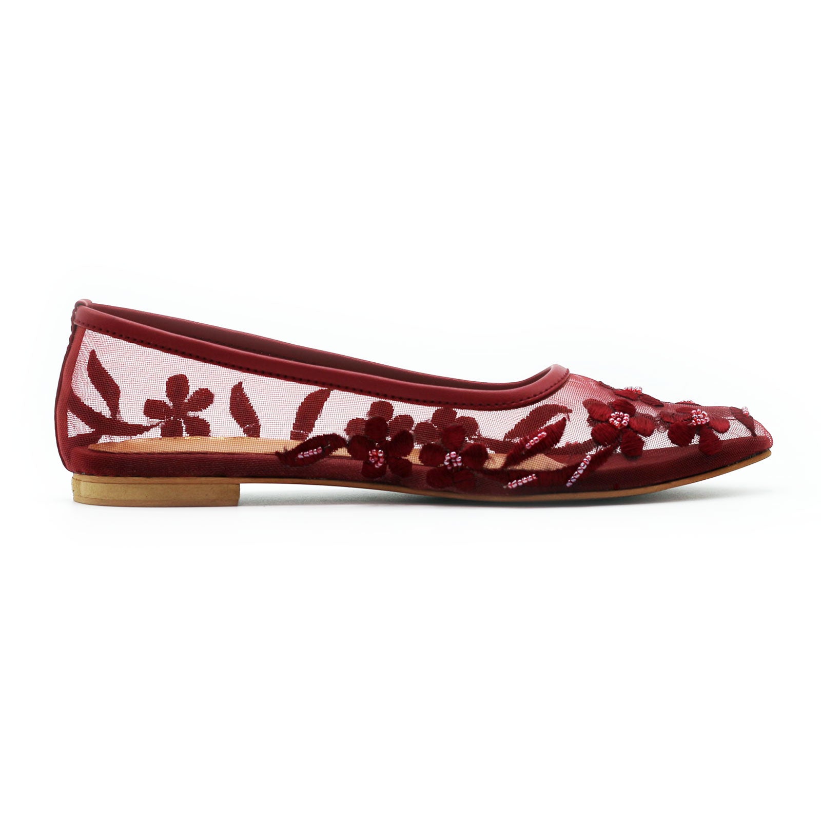 Burgundy Floral Mesh Flats