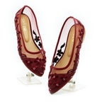 Burgundy Floral Mesh Flats