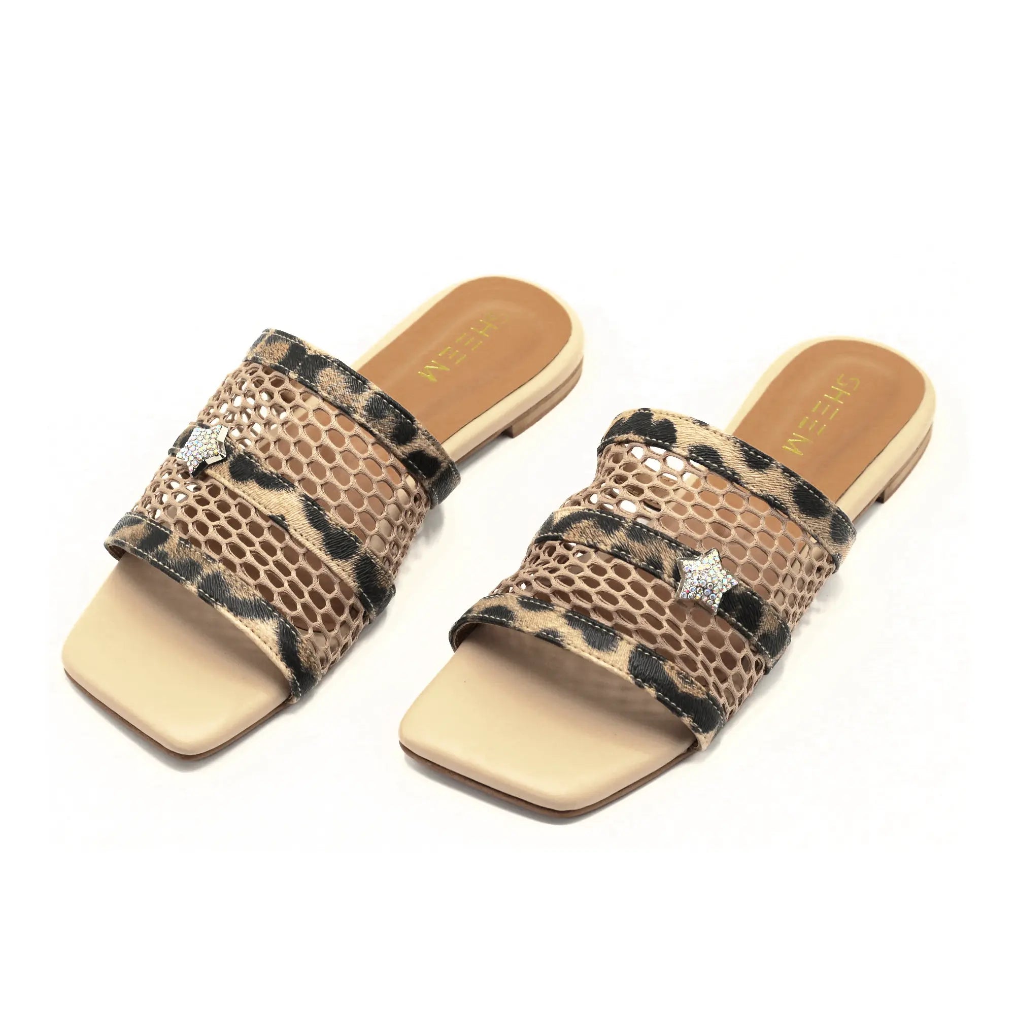 Cheetah Mesh Square Slides Beige