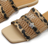 Cheetah Mesh Square Slides Beige