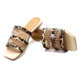 Cheetah Mesh Square Slides Beige