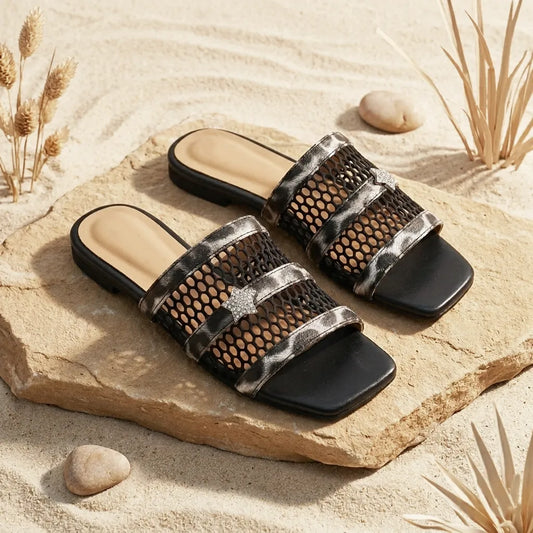 Cheetah Mesh Square Slides Black