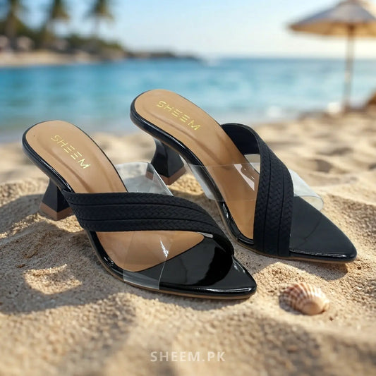 Cross Over Pointed Black Sandal