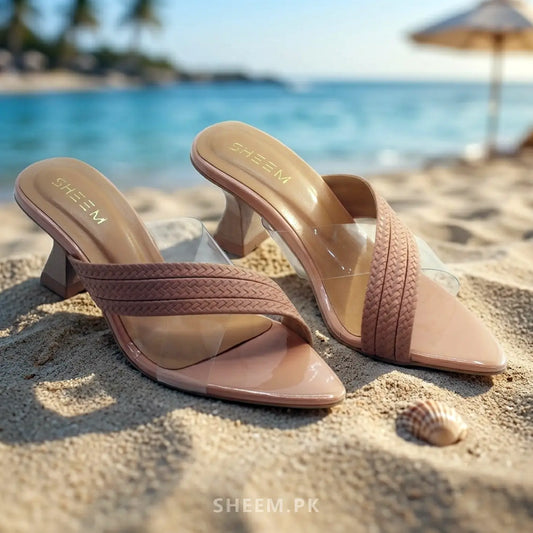 Cross Over Pointed Pinkish Beige Sandal