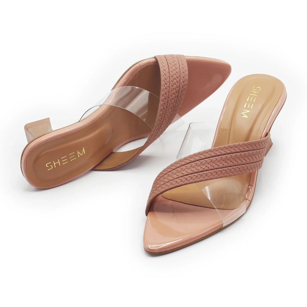 Cross Over Pointed Pinkish Beige Sandal