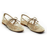 Embroidery Lace Mesh Mary Jane Beige