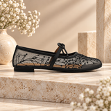 Embroidery Lace Mesh Mary Jane Black