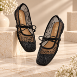Embroidery Lace Mesh Mary Jane Black