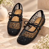 Embroidery Lace Mesh Mary Jane Black