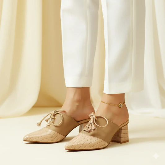 Beige Bantu Block Heel
